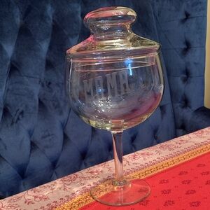 “Mama” etched glass apothecary jar